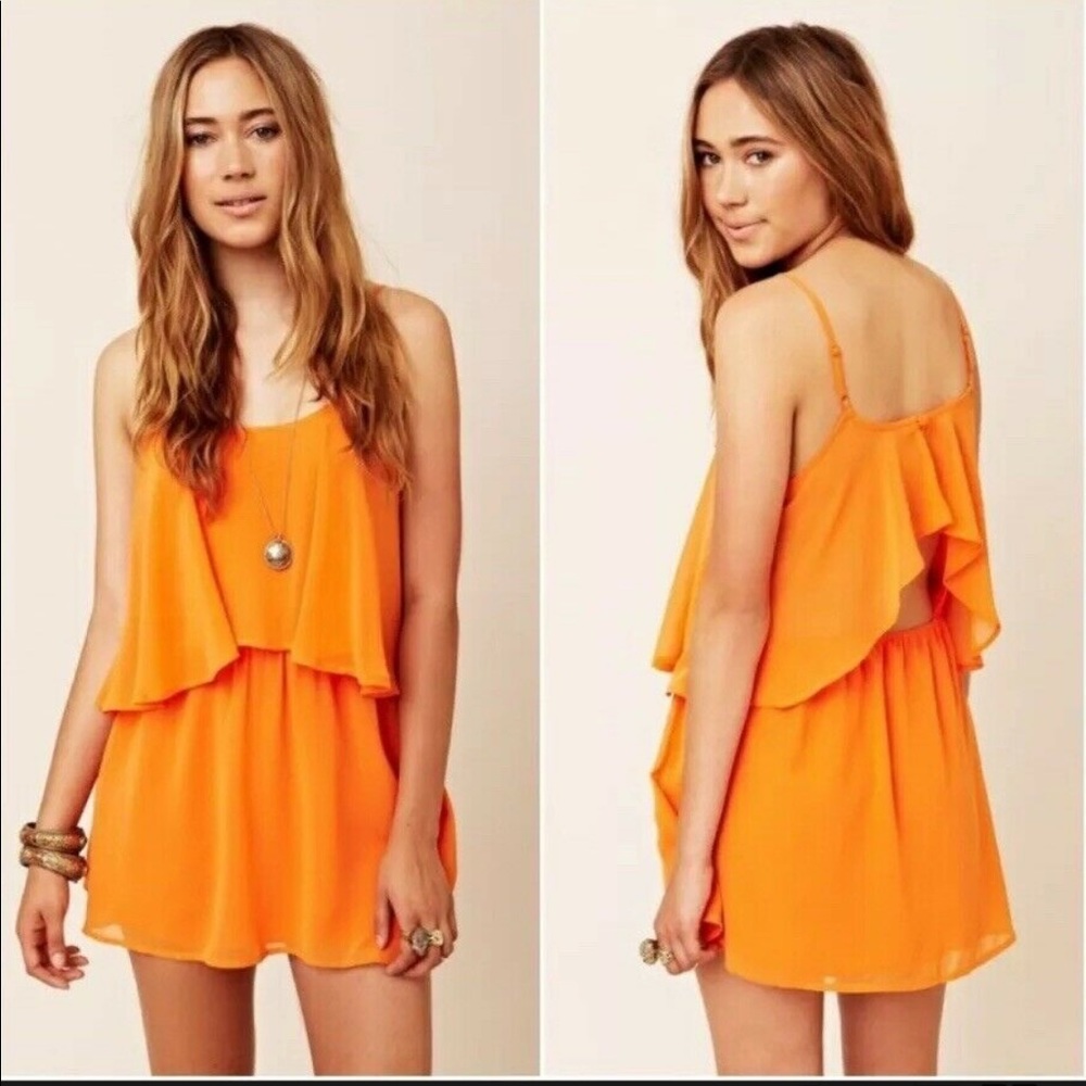 Lovers + Friends Orange Open Back Ruffle Dress